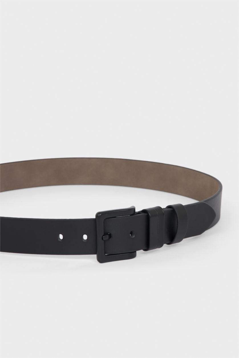 Erkek Siyah Erkek Dikdörtgen Toka Suni Deri Günlük Kemer