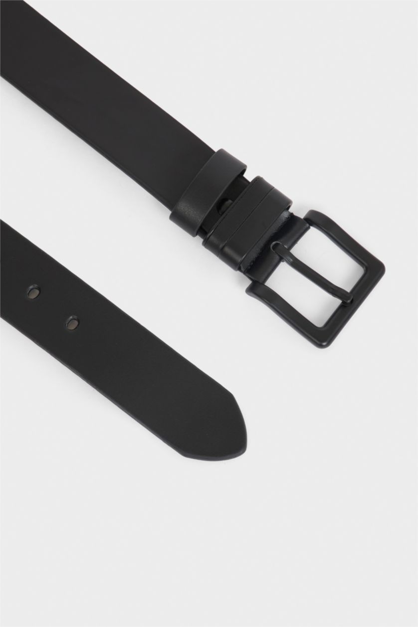 Erkek Siyah Erkek Dikdörtgen Toka Suni Deri Günlük Kemer