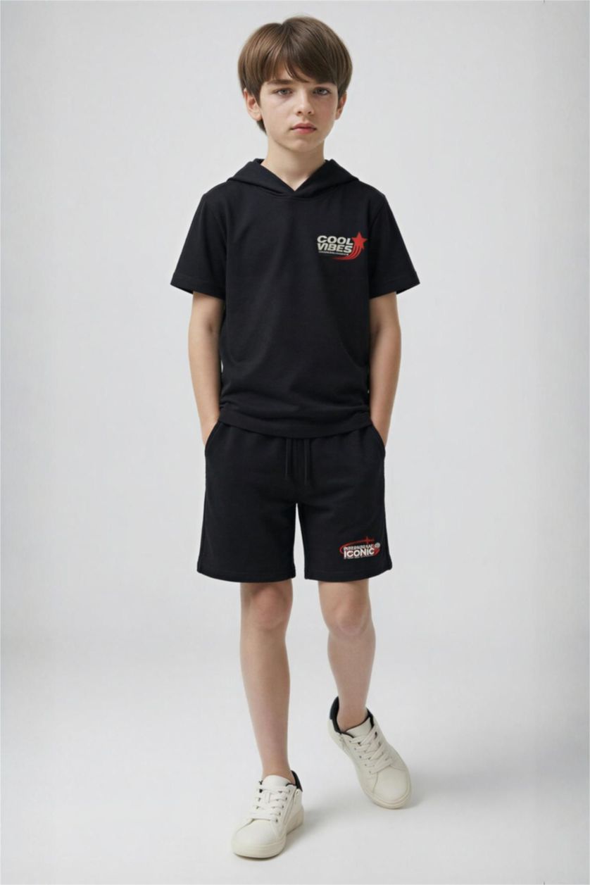 Erkek Çocuk - Genç Erkek Siyah Sweatshirt Kumaşı 2'li Takım Erkek Çocuk