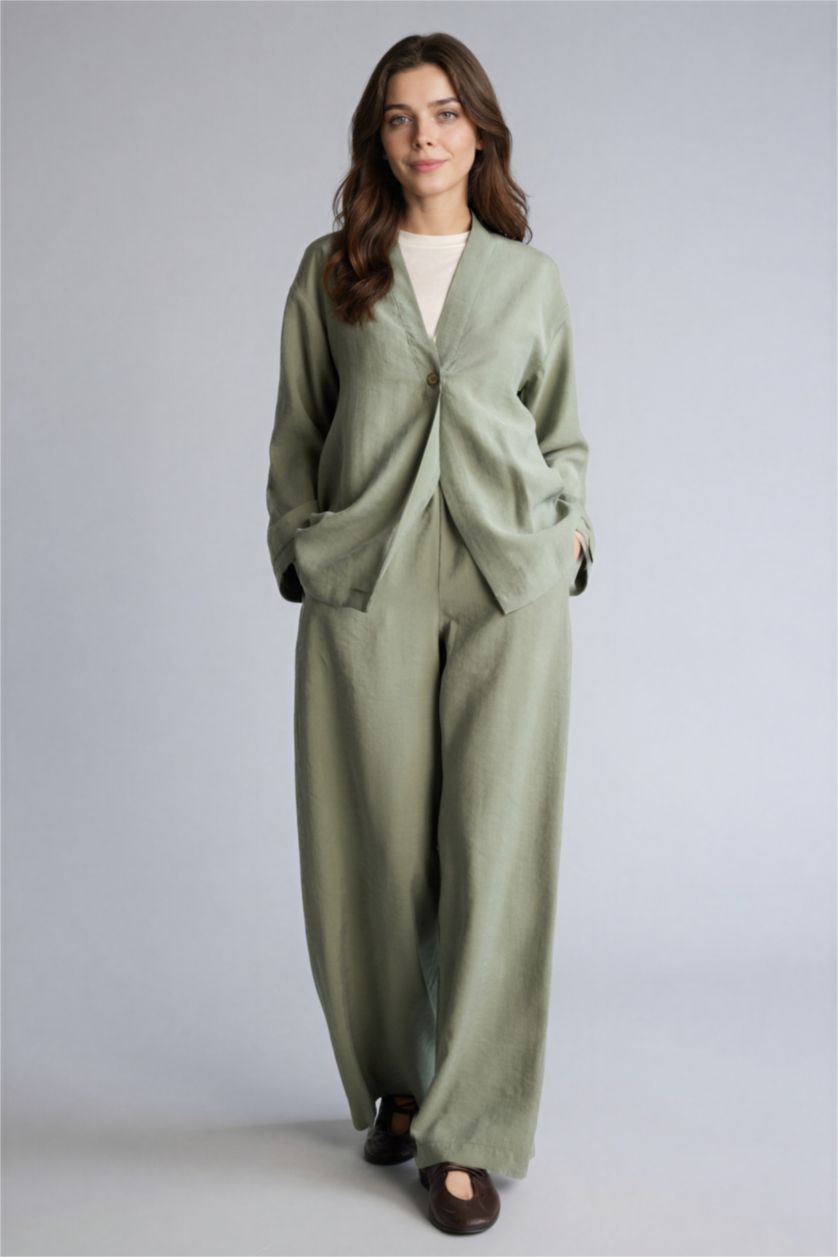 Kadın Açık Haki Relax Fıt Modal Pantolon