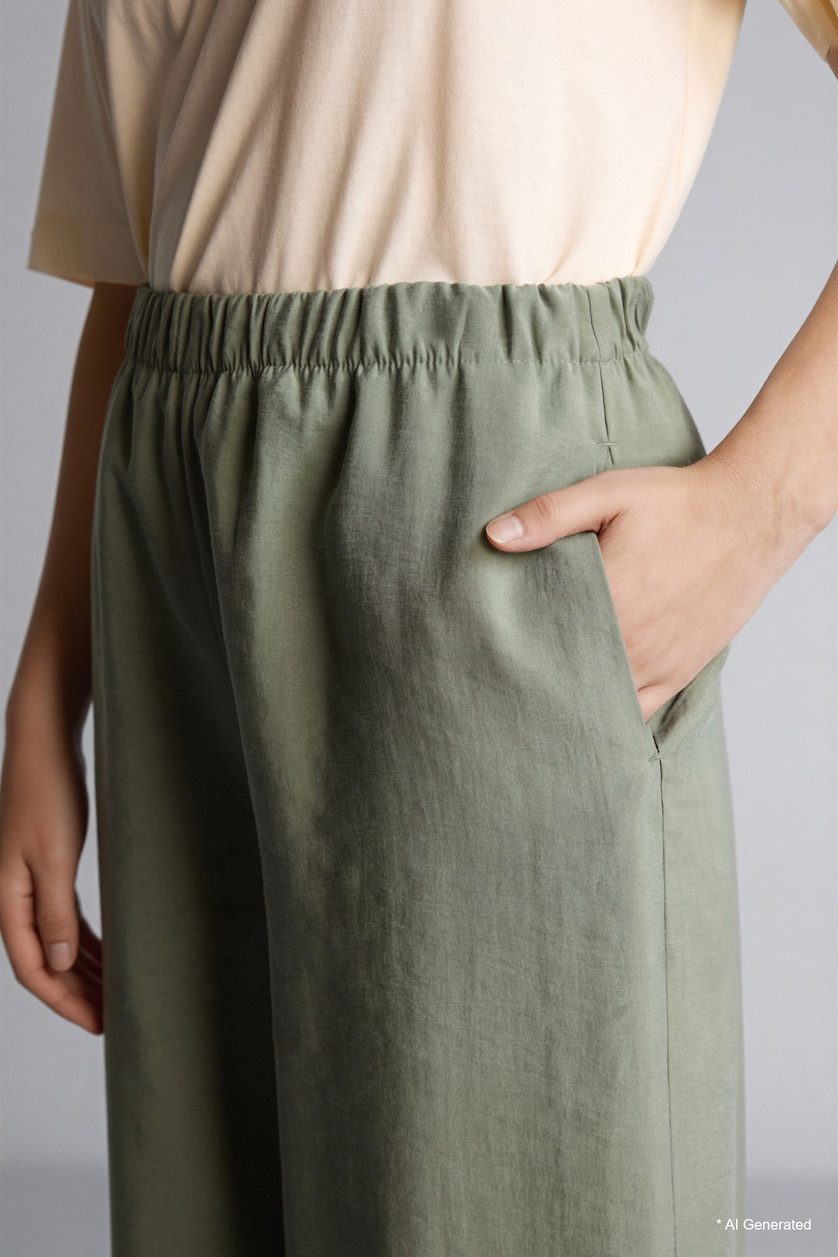 Kadın Açık Haki Relaxed Fit Modal Pantolon