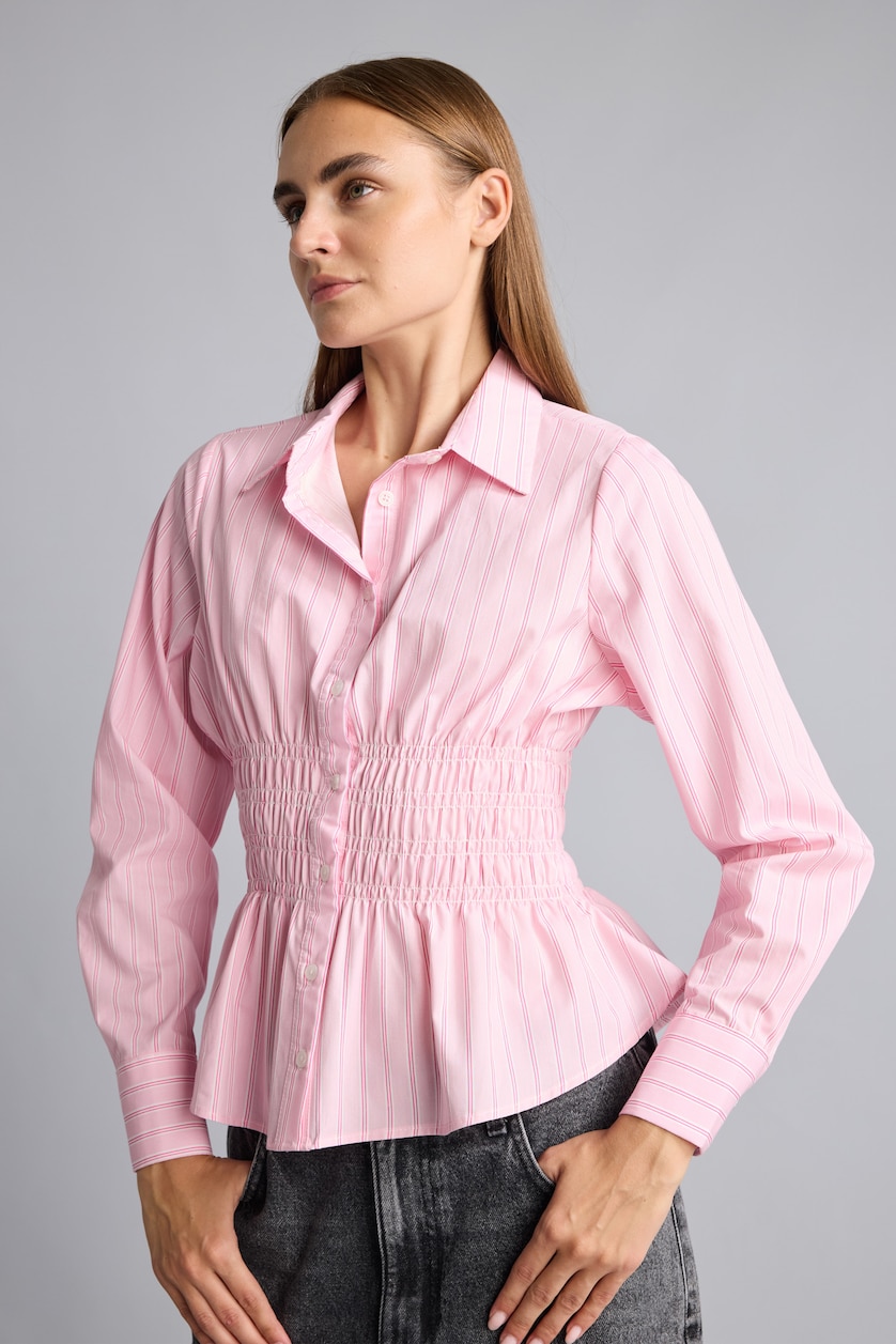 Women Light Pink Slim Fit Poplin Long Sleeve Shirt