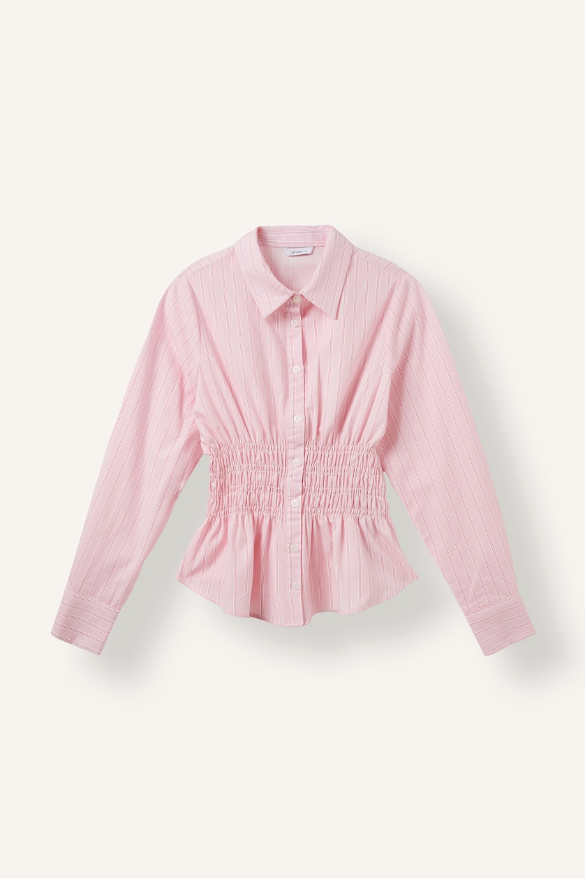 Woman Light Pink Slim Fit Poplin Long Sleeve Shirt