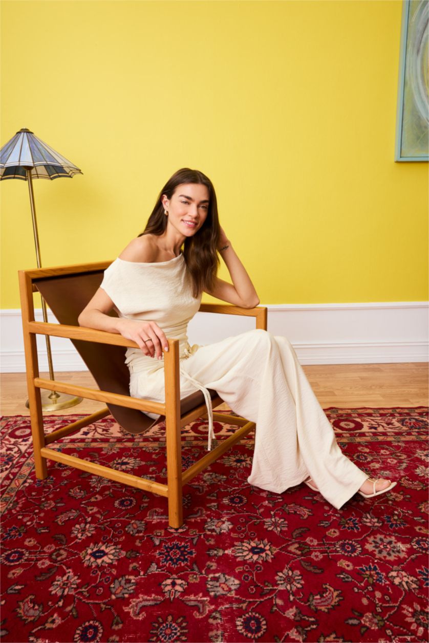 WOMAN Ecru Slim Fit Short Sleeve Blouse