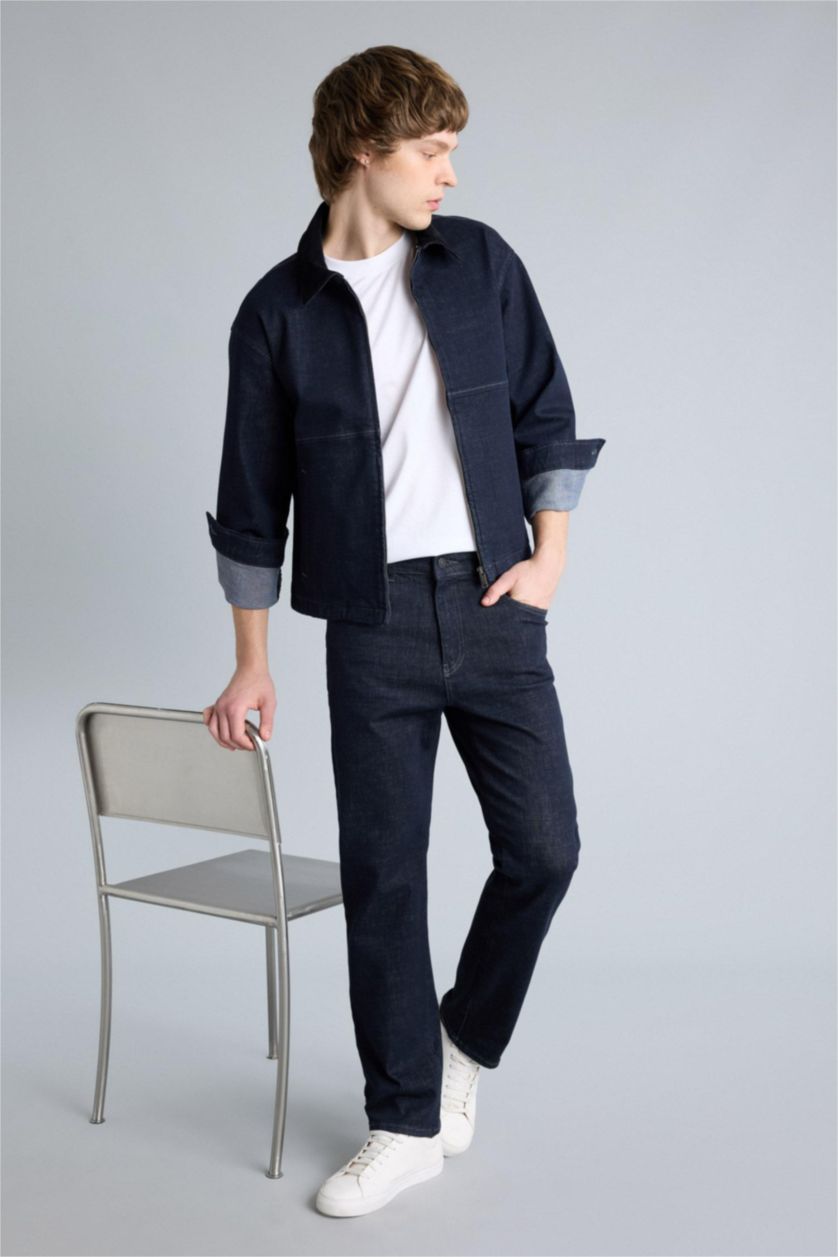 Erkek Koyu Mavi Regular Fıt Pamuklu Ceket