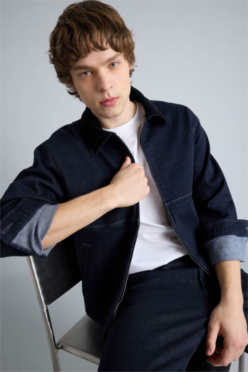 Erkek Koyu Mavi Regular Fıt Pamuklu Ceket