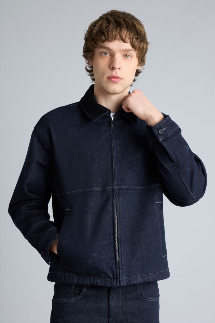 Erkek Koyu Mavi Regular Fıt Pamuklu Ceket