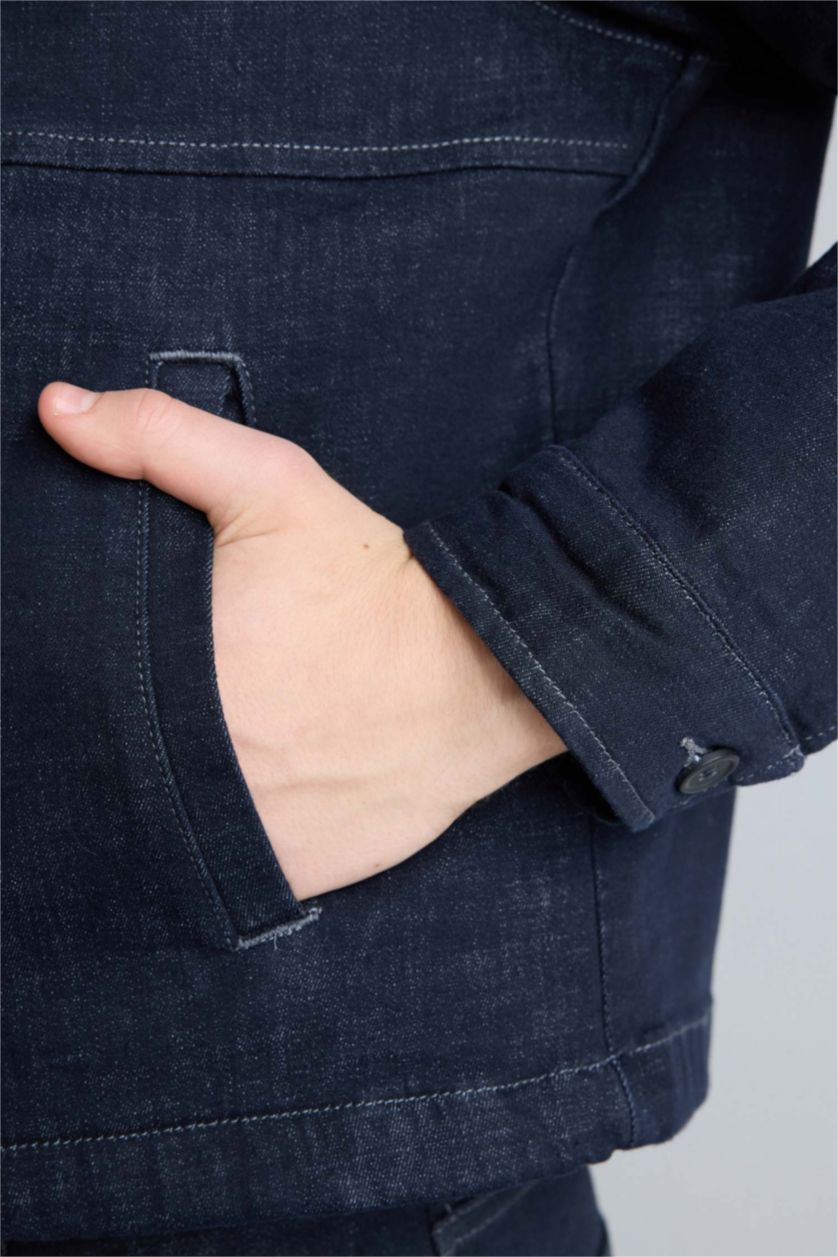 Erkek Koyu Mavi Regular Fıt Pamuklu Ceket