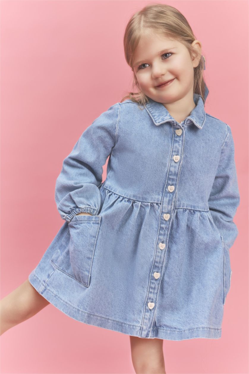 Baby Girls Light Blue Baby Girl Long Sleeve Denim Dress