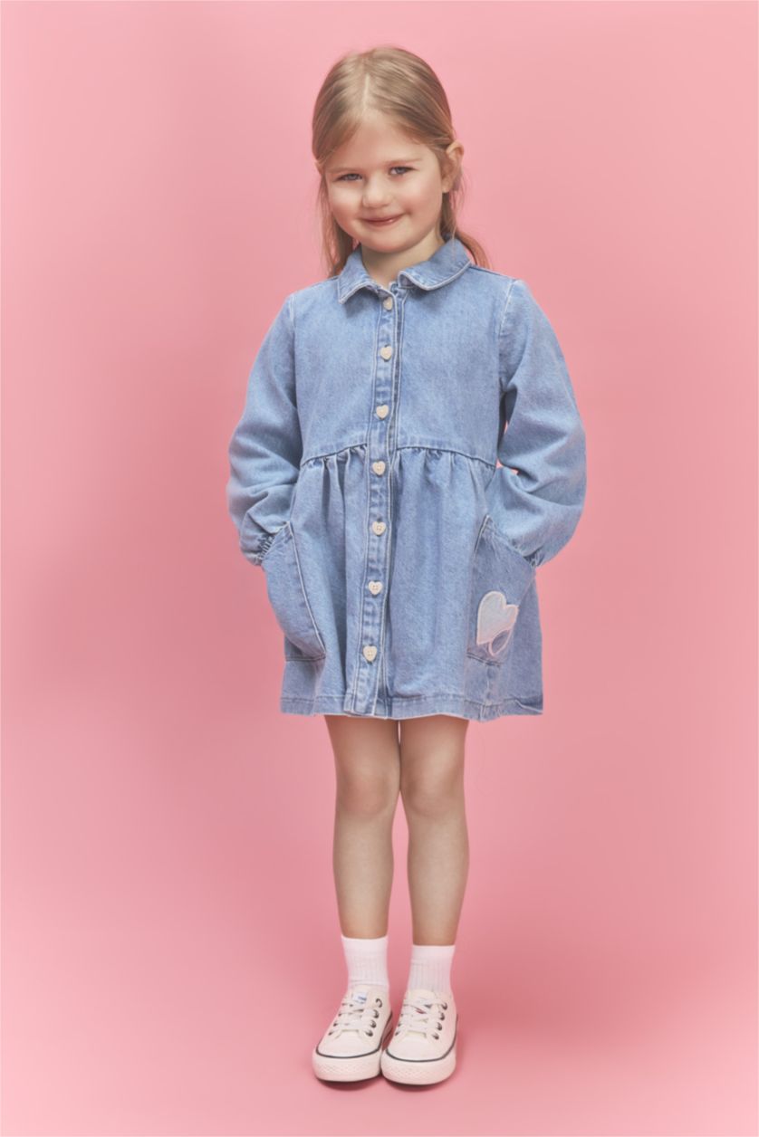 Baby Girls Light Blue Baby Girl Long Sleeve Denim Dress
