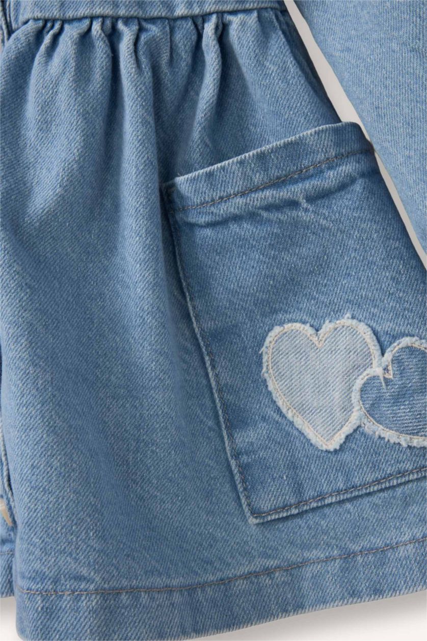 Kız Bebek Açık Mavi Uzun Kollu Jean Elbise Kız Bebek