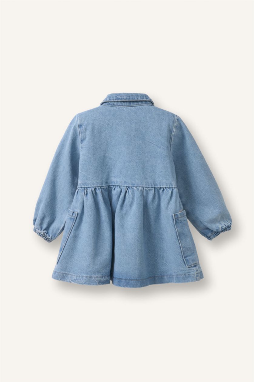 Kız Bebek Açık Mavi Uzun Kollu Jean Elbise Kız Bebek