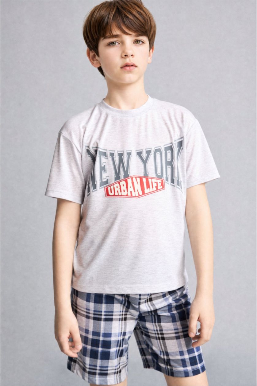 Boys & Teens Light Grey Melange سيت بجامة ولادي قصة عادية - قطعتين