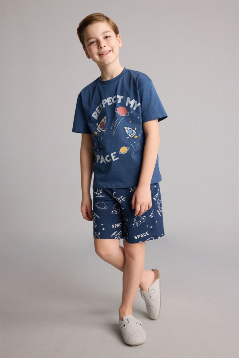 Young Boys - Teen Boys Indigo 2 piece Regular Fit Printed Knitted Pyjamas