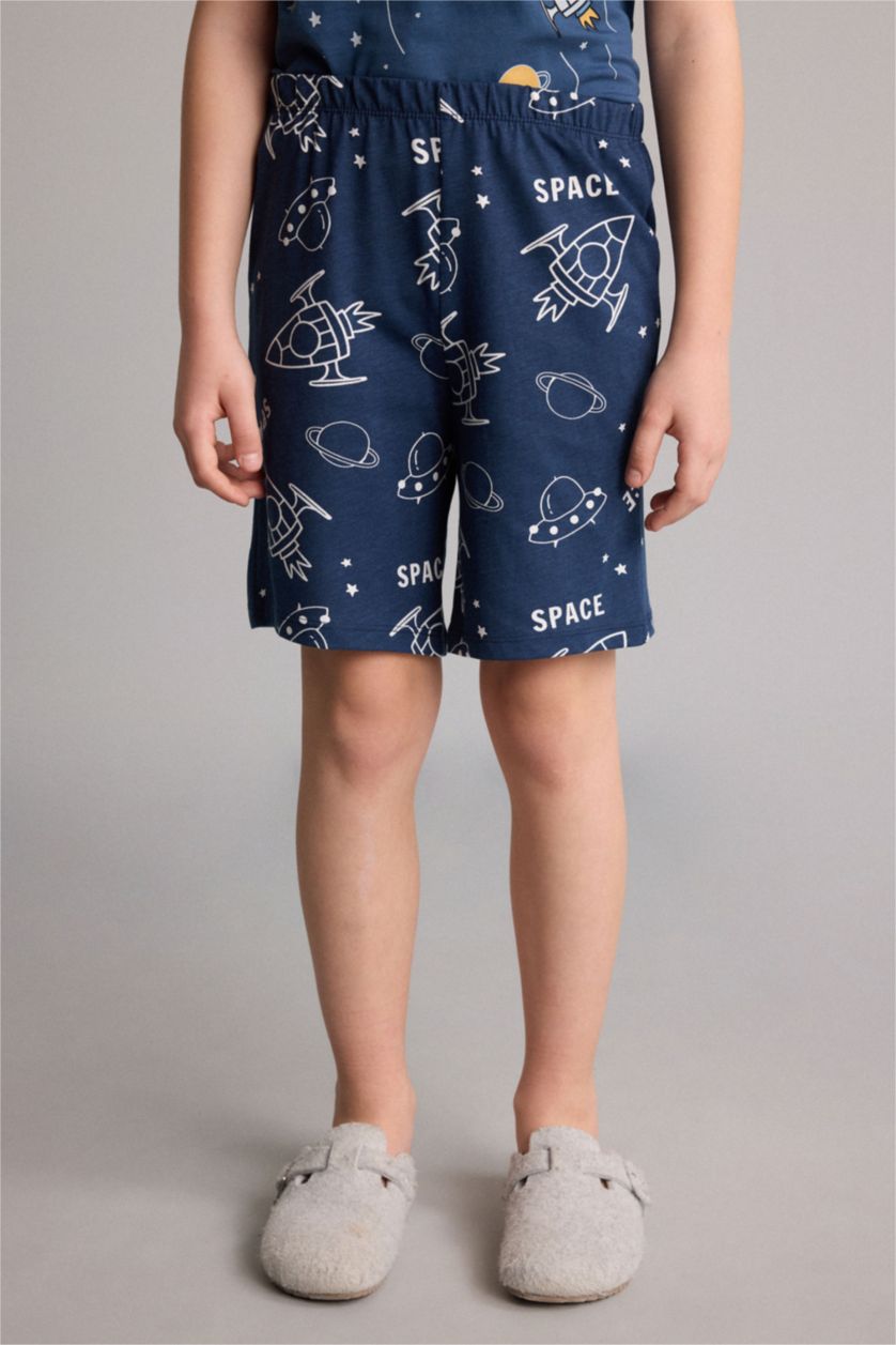 Young Boys - Teen Boys Indigo 2 piece Regular Fit Printed Knitted Pyjamas