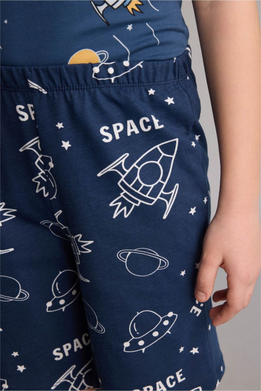 Young Boys - Teen Boys Indigo 2 piece Regular Fit Printed Knitted Pyjamas