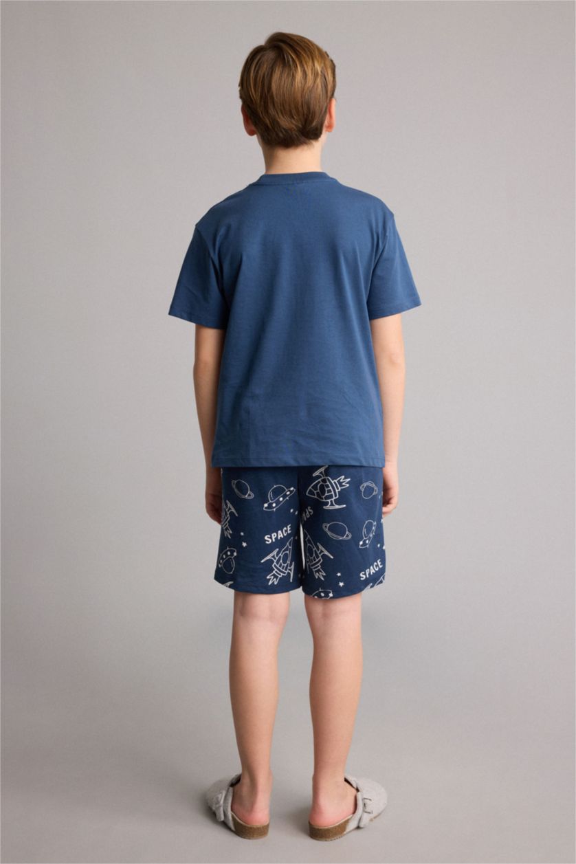 Young Boys - Teen Boys Indigo 2 piece Regular Fit Printed Knitted Pyjamas