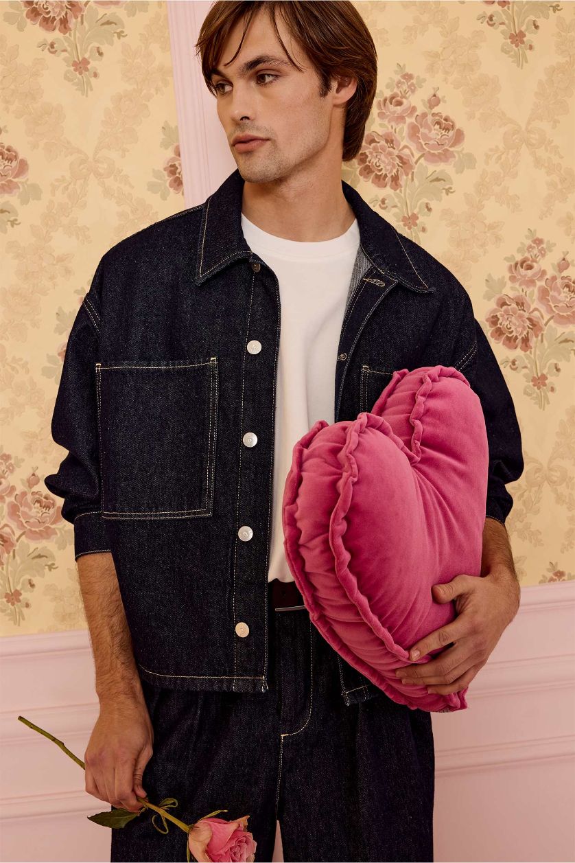 Man Dark Blue Oversize Fit Cotton Jacket