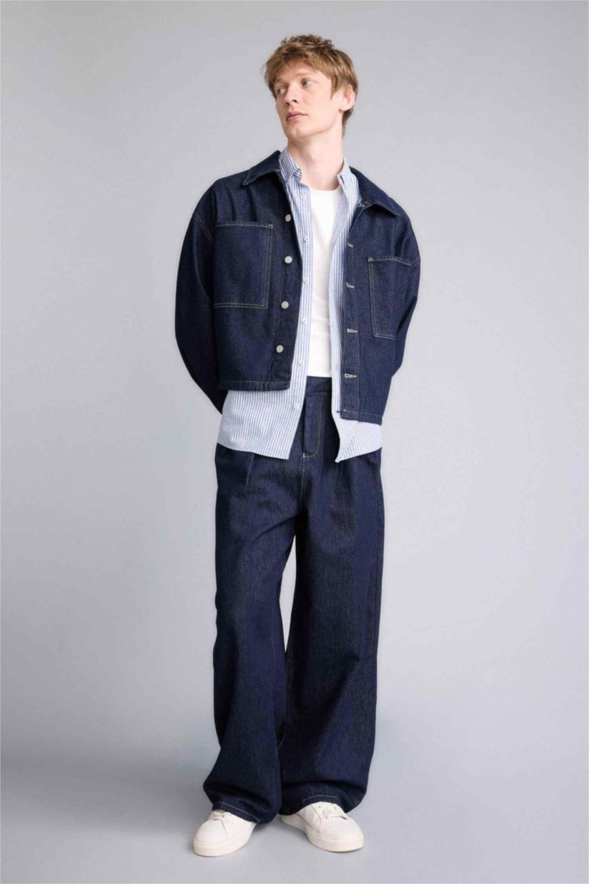 Erkek Koyu Mavi Oversıze Pamuklu Ceket