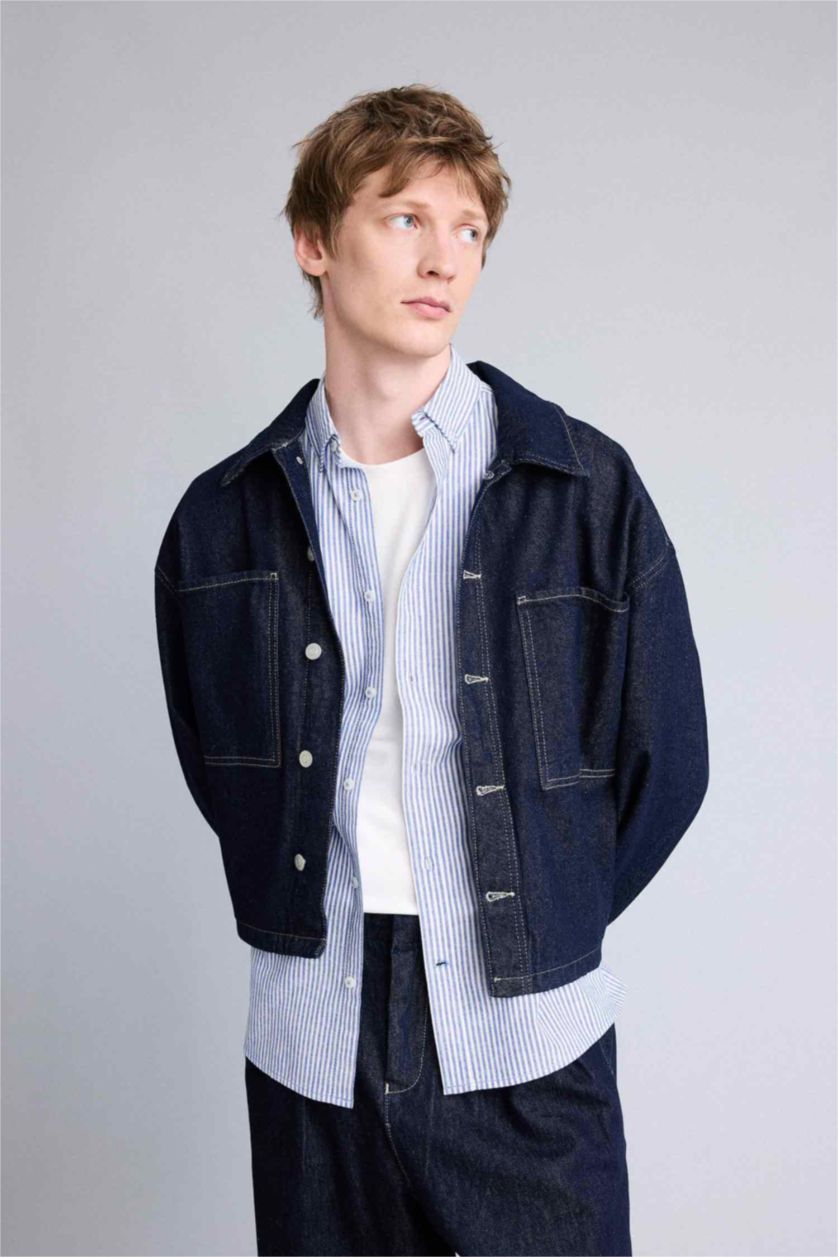 Erkek Koyu Mavi Oversıze Pamuklu Ceket