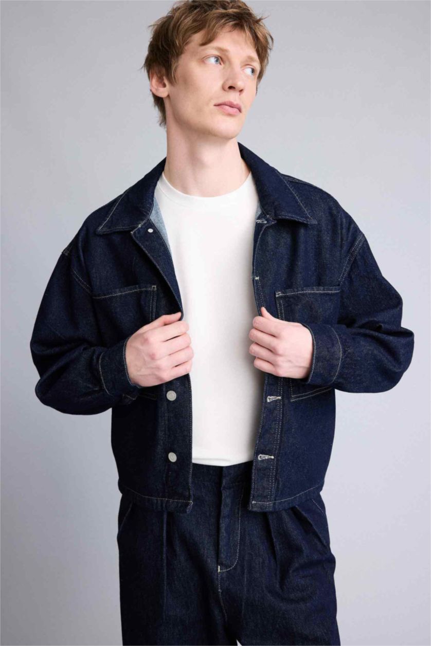 Erkek Koyu Mavi Oversıze Pamuklu Ceket