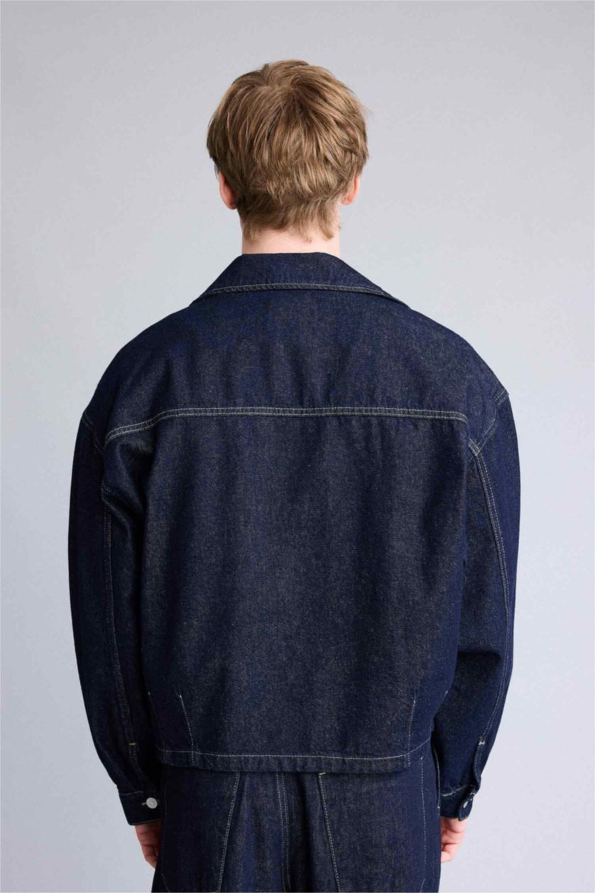 Erkek Koyu Mavi Oversıze Pamuklu Ceket