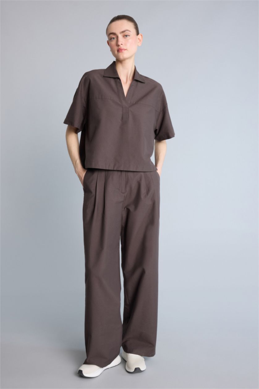 Kadın Kahve Wide Leg Keten Pantolon