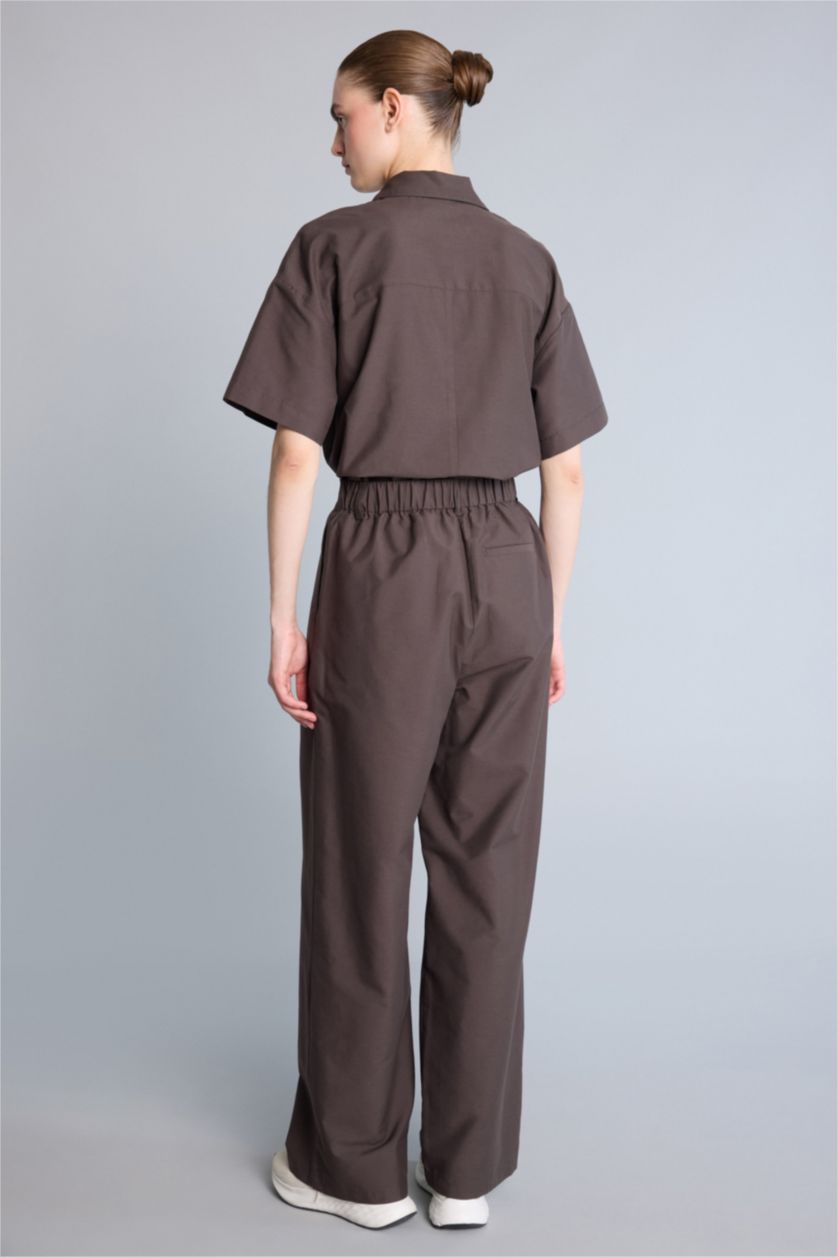 Kadın Kahve Wide Leg Keten Pantolon