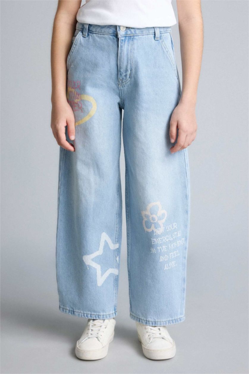 Kız Çocuk - Genç Kız Açık Mavi Baggy Fıt Jean Pantolon Kız Çocuk