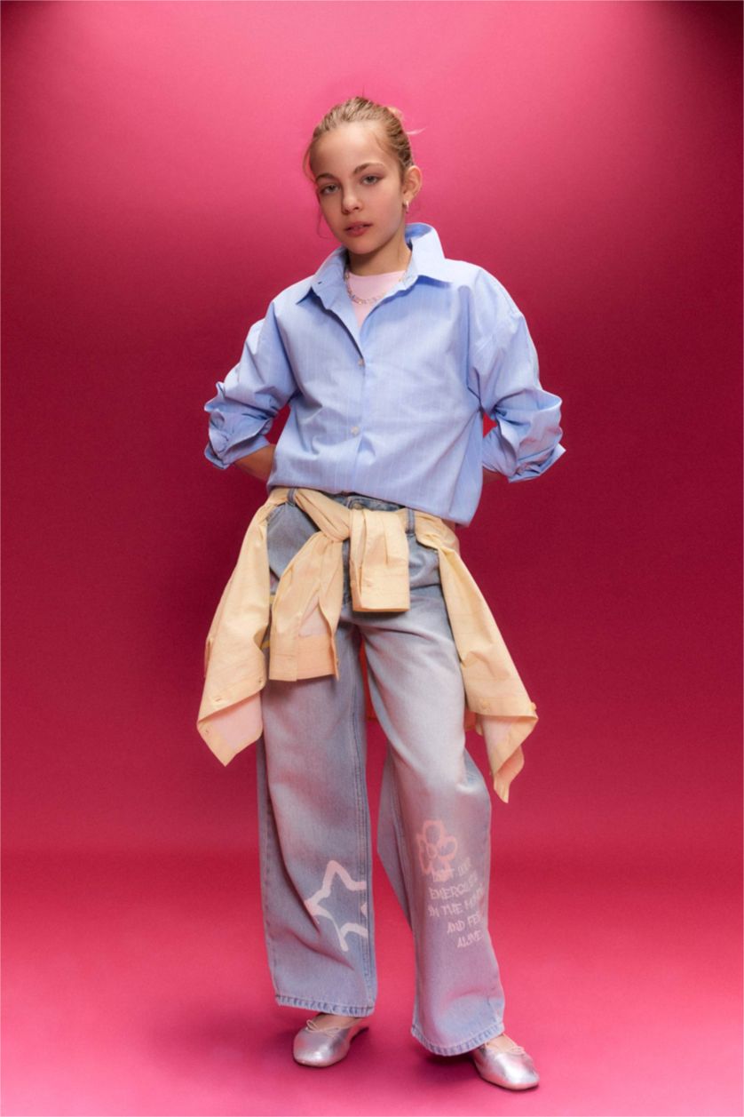 GIRLS & TEENS Light Blue Girl Baggy Fit Denim Trousers