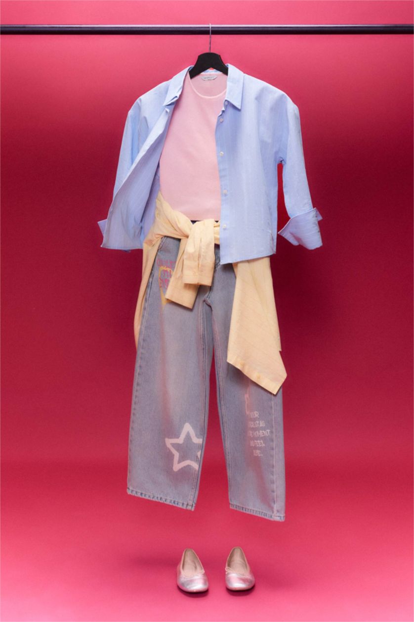 GIRLS & TEENS Light Blue Girl Baggy Fit Denim Trousers