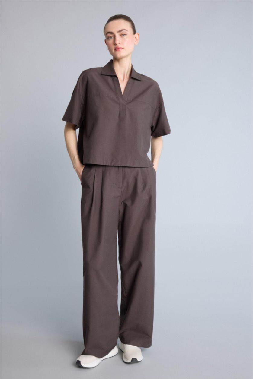 Kadın Kahve Oversize Kısa kollu Gömlek