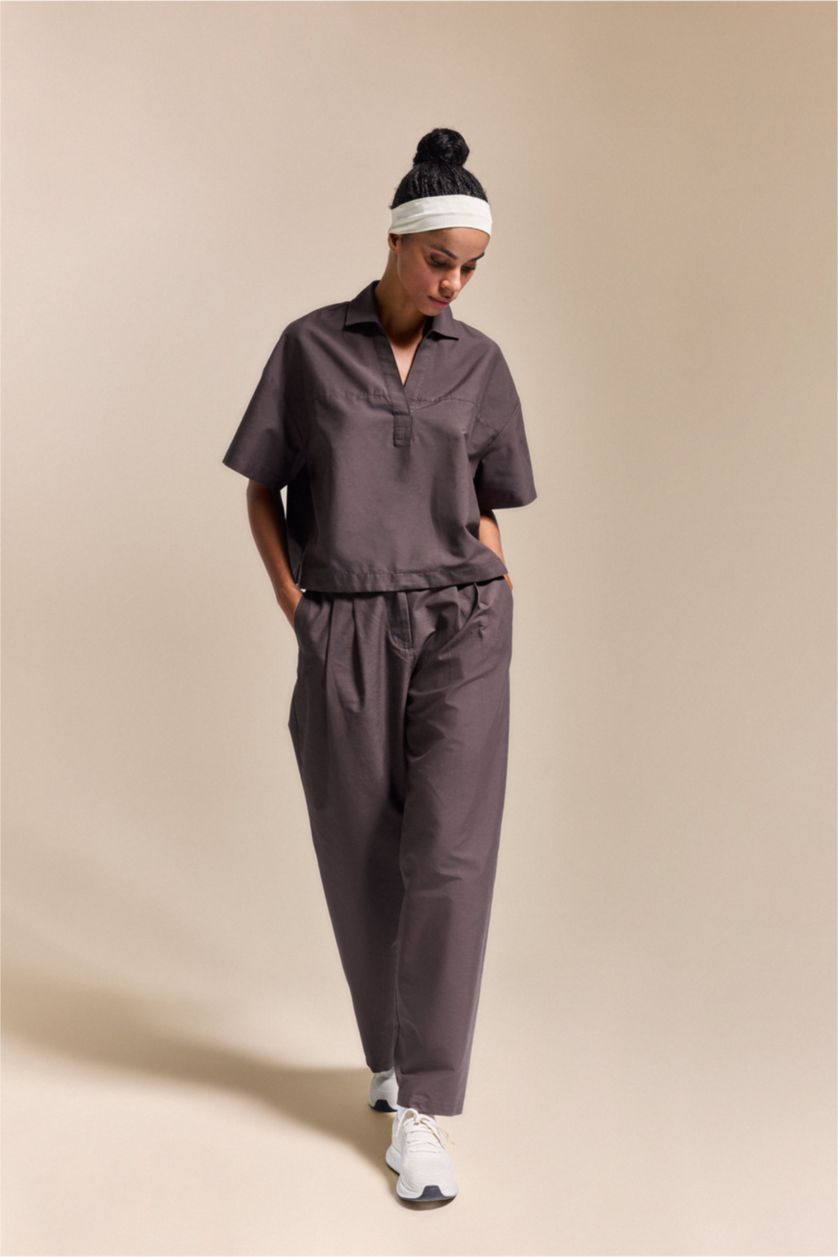 Kadın Kahve Oversize Kısa kollu Gömlek