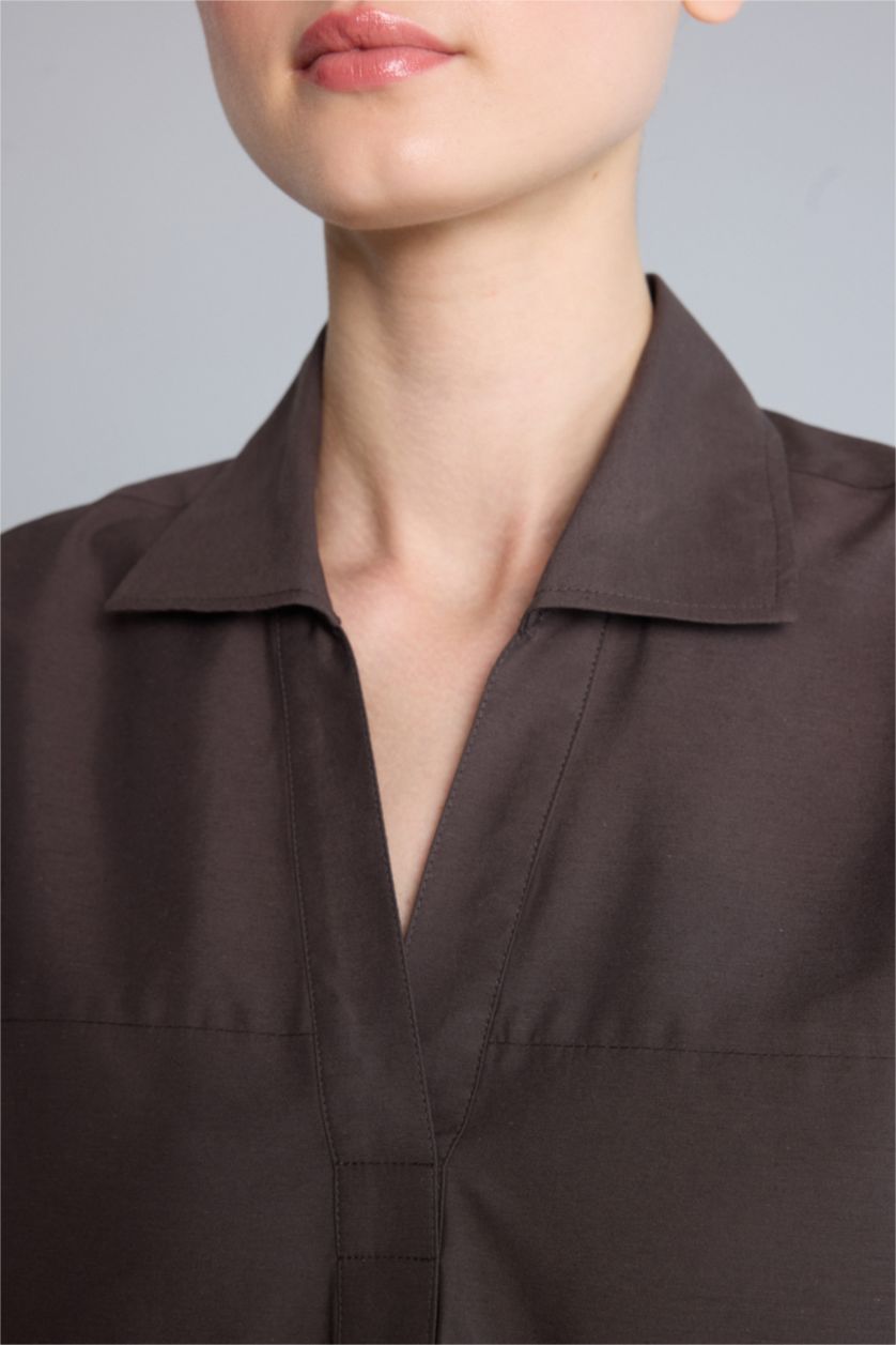 Kadın Kahve Oversize Kısa kollu Gömlek