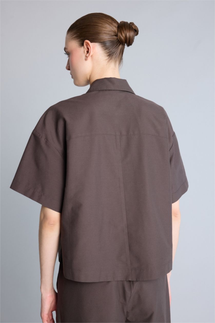 Kadın Kahve Oversize Kısa kollu Gömlek