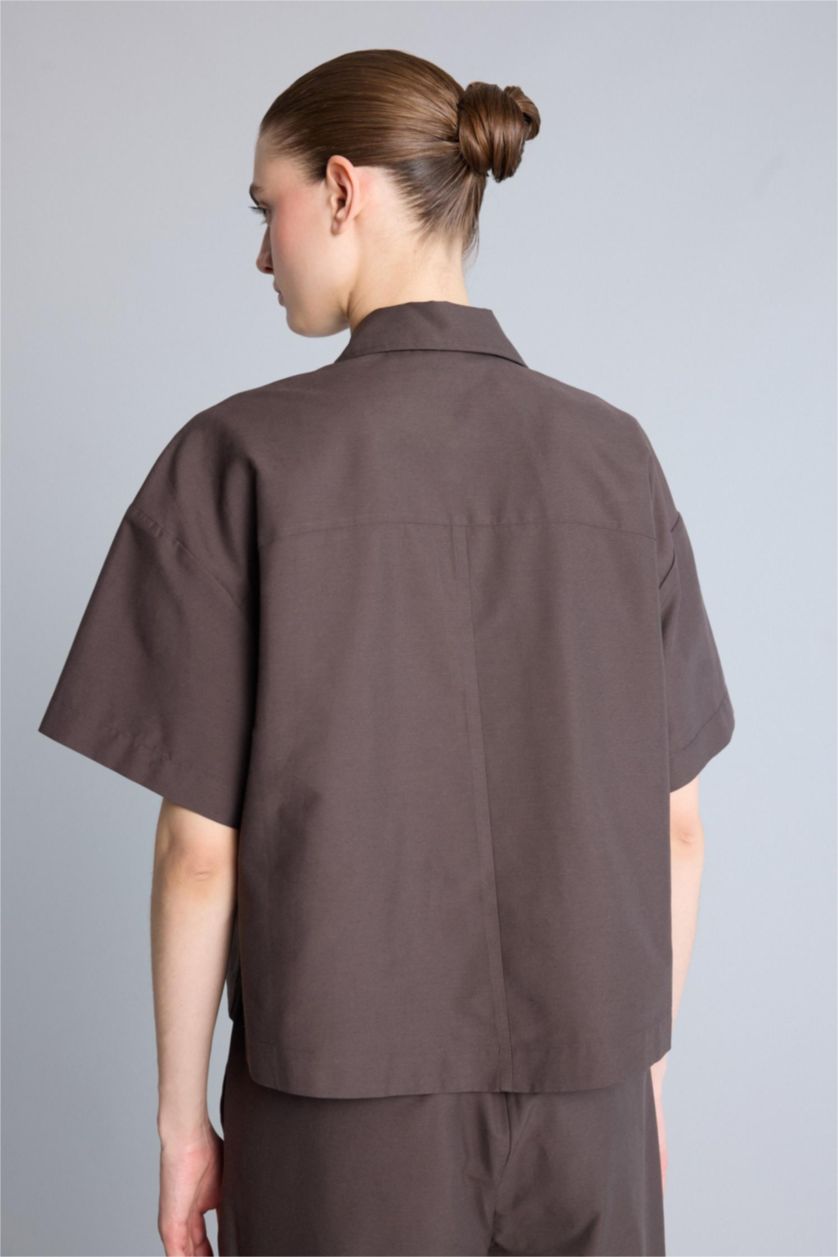 Kadın Kahve Oversize Kısa kollu Gömlek