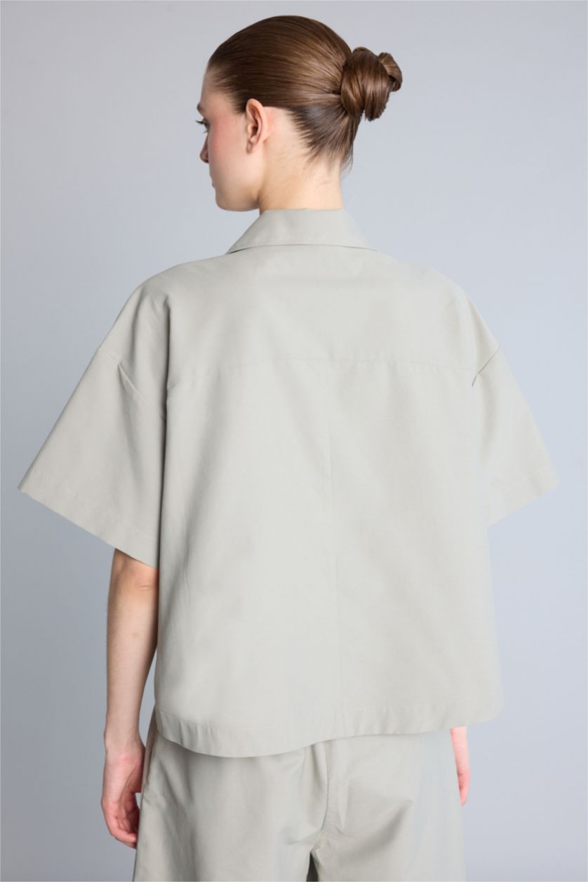 Kadın Açık Haki Oversize Kısa Kollu Gömlek