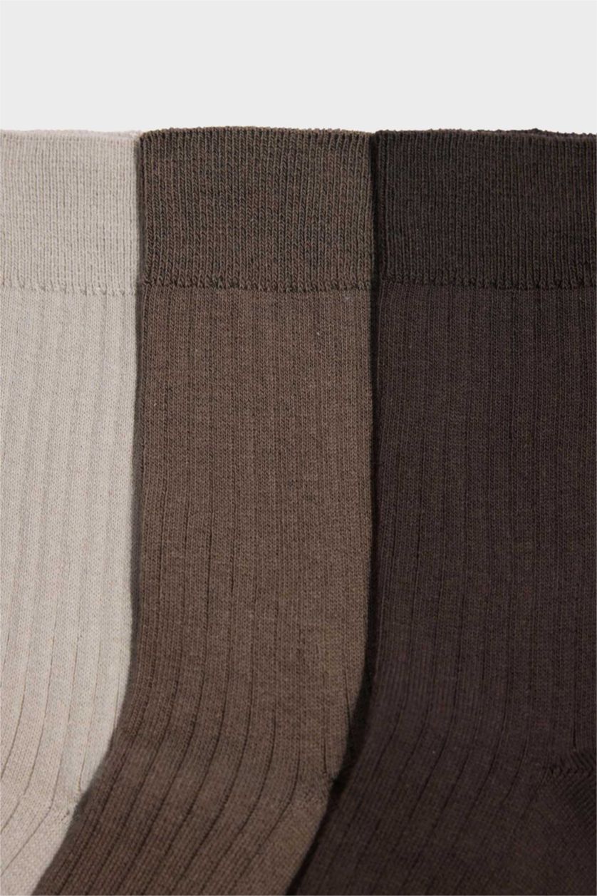 Erkek Açık Kahve Erkek 3'lü Pamuklu Uzun Çorap