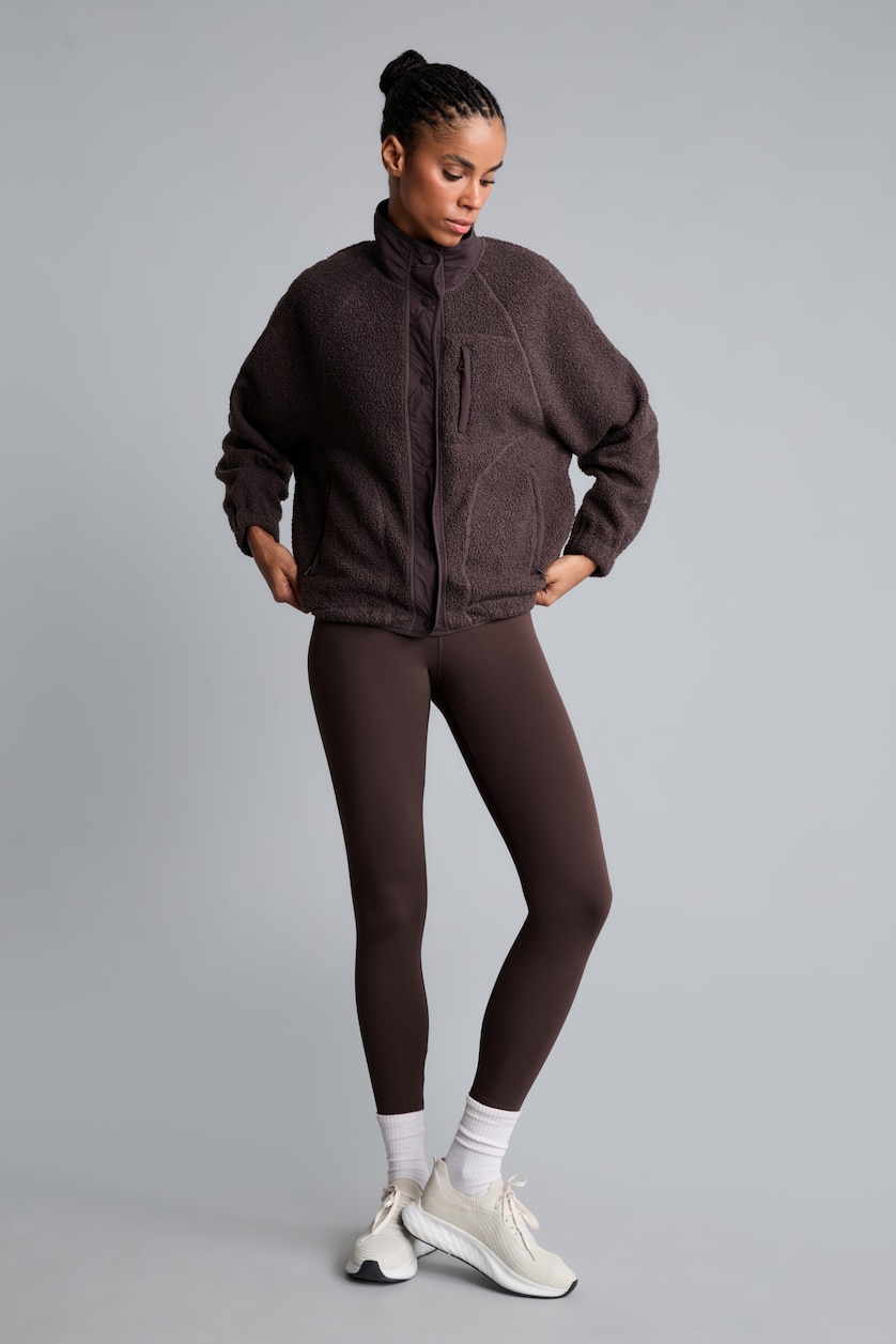 Kadın Koyu Kahve Regular Fit Dik Yaka Pelüş Mont