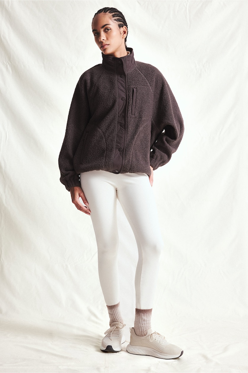 Women Dark Brown Regular Fit Zip-Up Plush Jacket