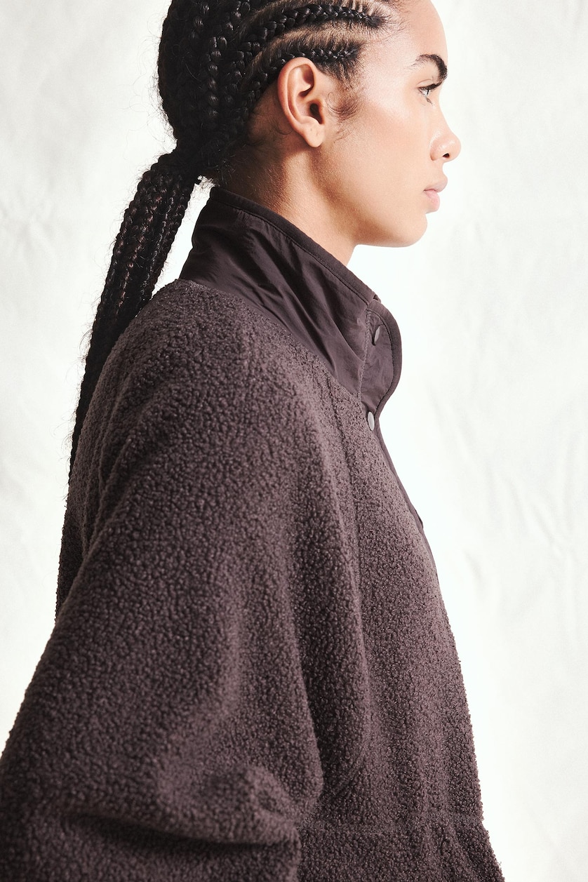 Women Dark Brown Regular Fit Zip-Up Plush Jacket