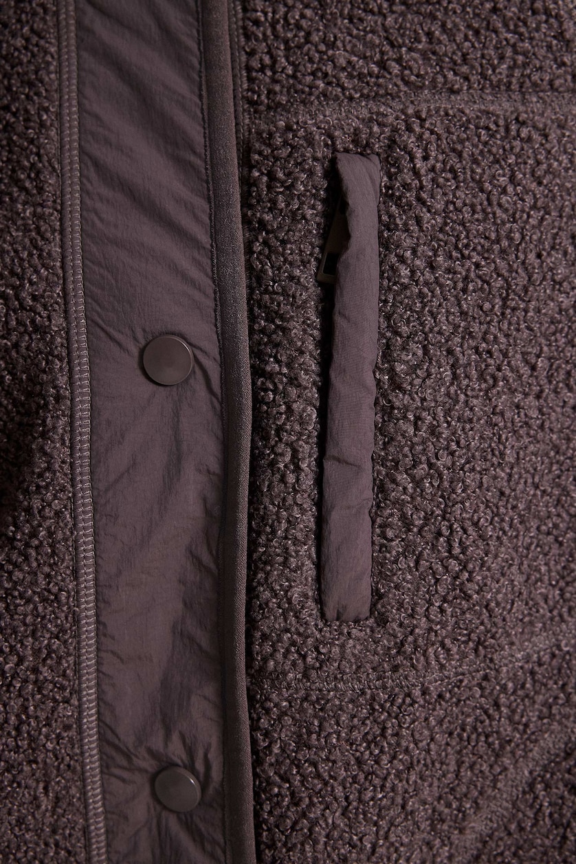 Women Dark Brown Regular Fit Zip-Up Plush Jacket