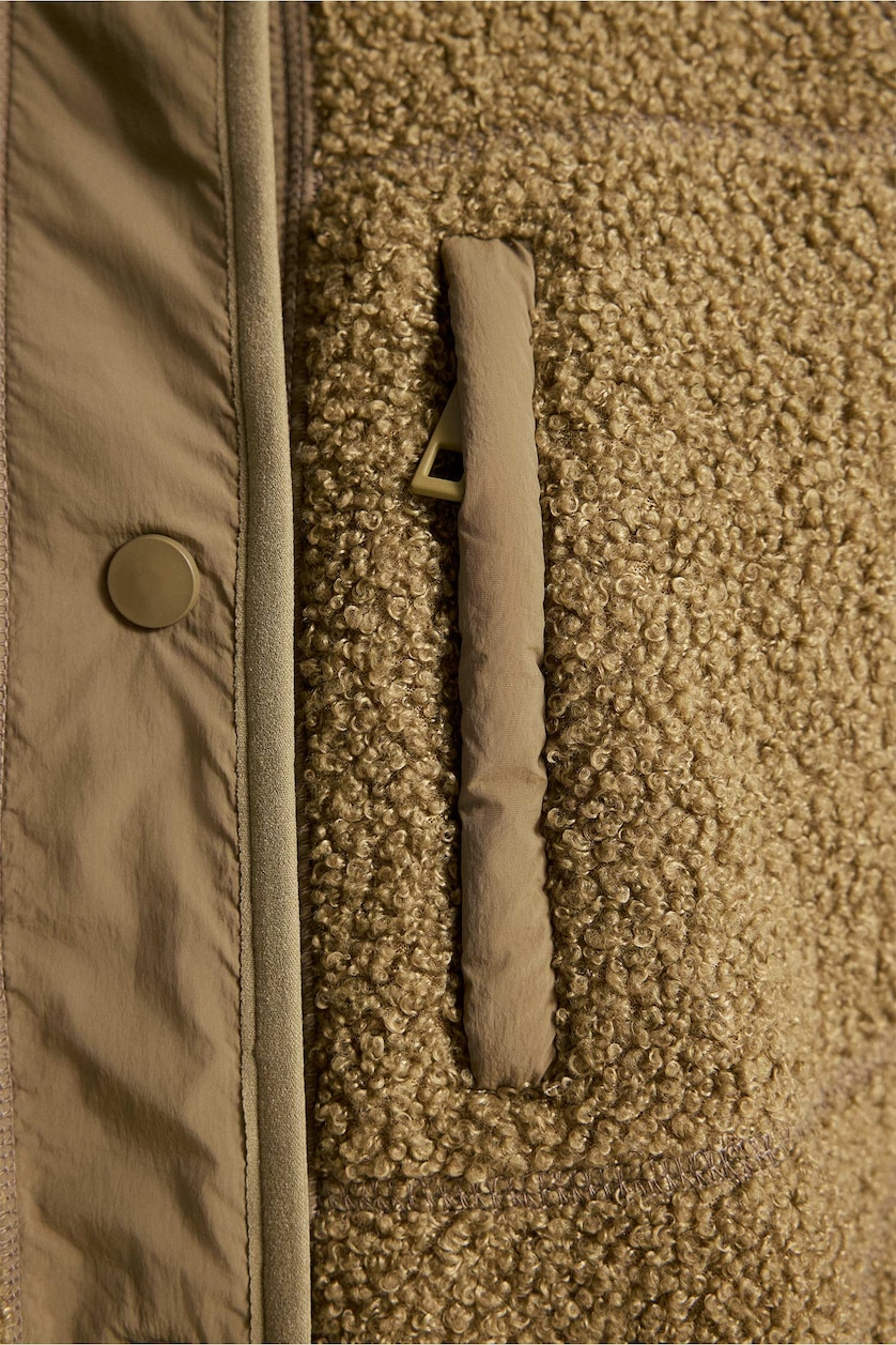 Women Khaki Regular Fit Zip-Up Plush Jacket