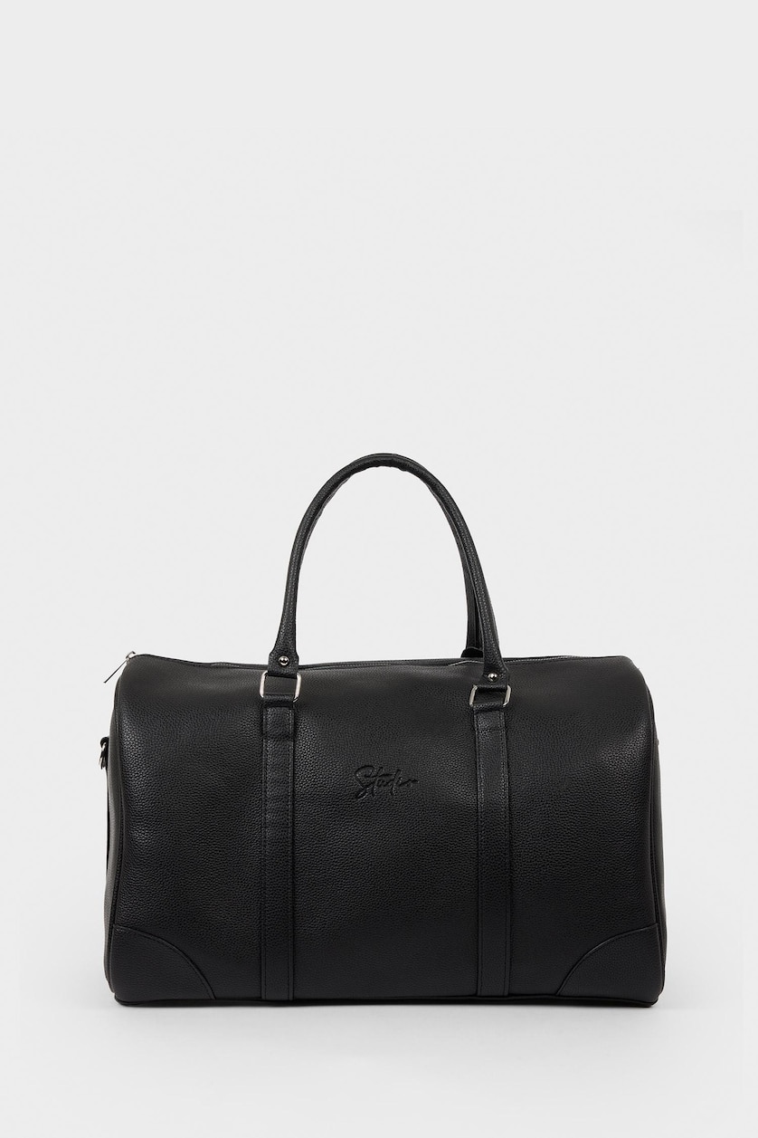Men Black Faux Leather Sports And Travel Bag