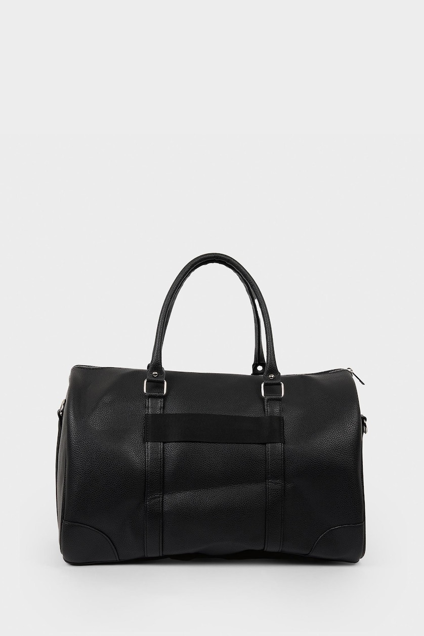Men Black Faux Leather Sports And Travel Bag