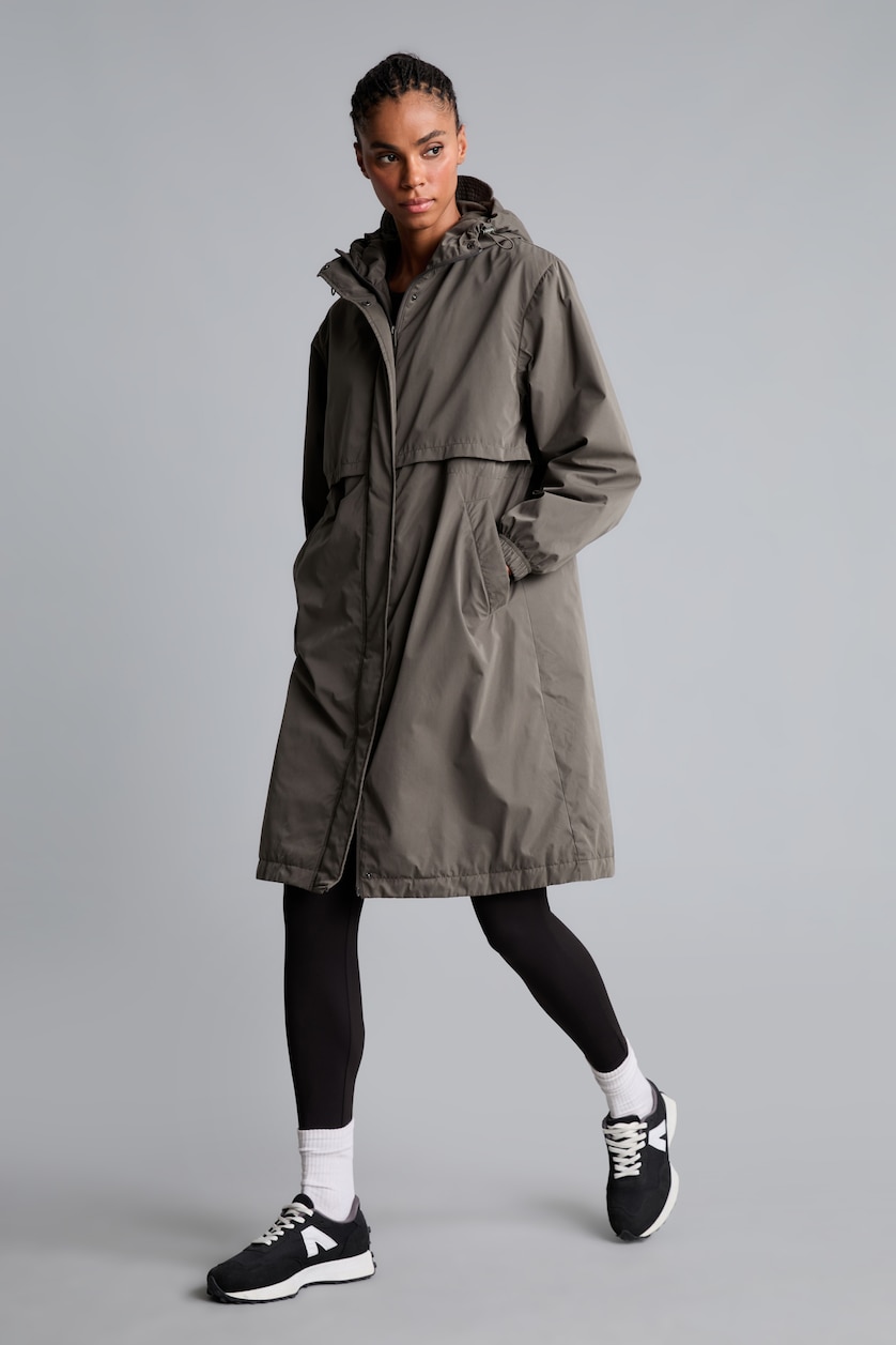 FEMME Kaki Parka zippée à capuche imperméable Coupe régulière