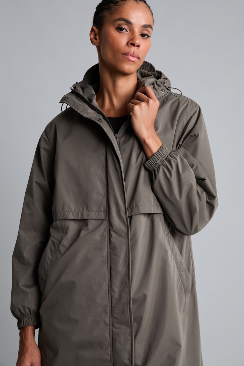 FEMME Kaki Parka zippée à capuche imperméable Coupe régulière