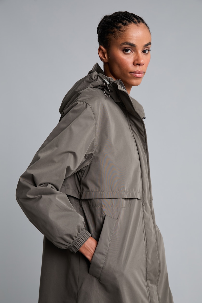 FEMME Kaki Parka zippée à capuche imperméable Coupe régulière