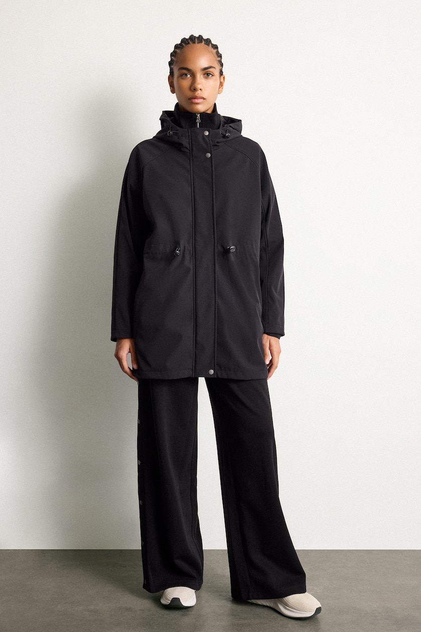 WOMAN Black Regular Fit Hooded Lined Softshell Parka