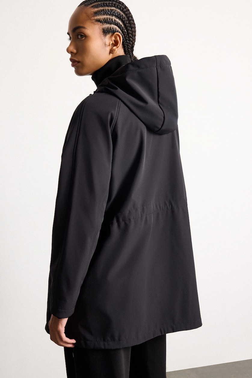 WOMAN Black Regular Fit Hooded Lined Softshell Parka